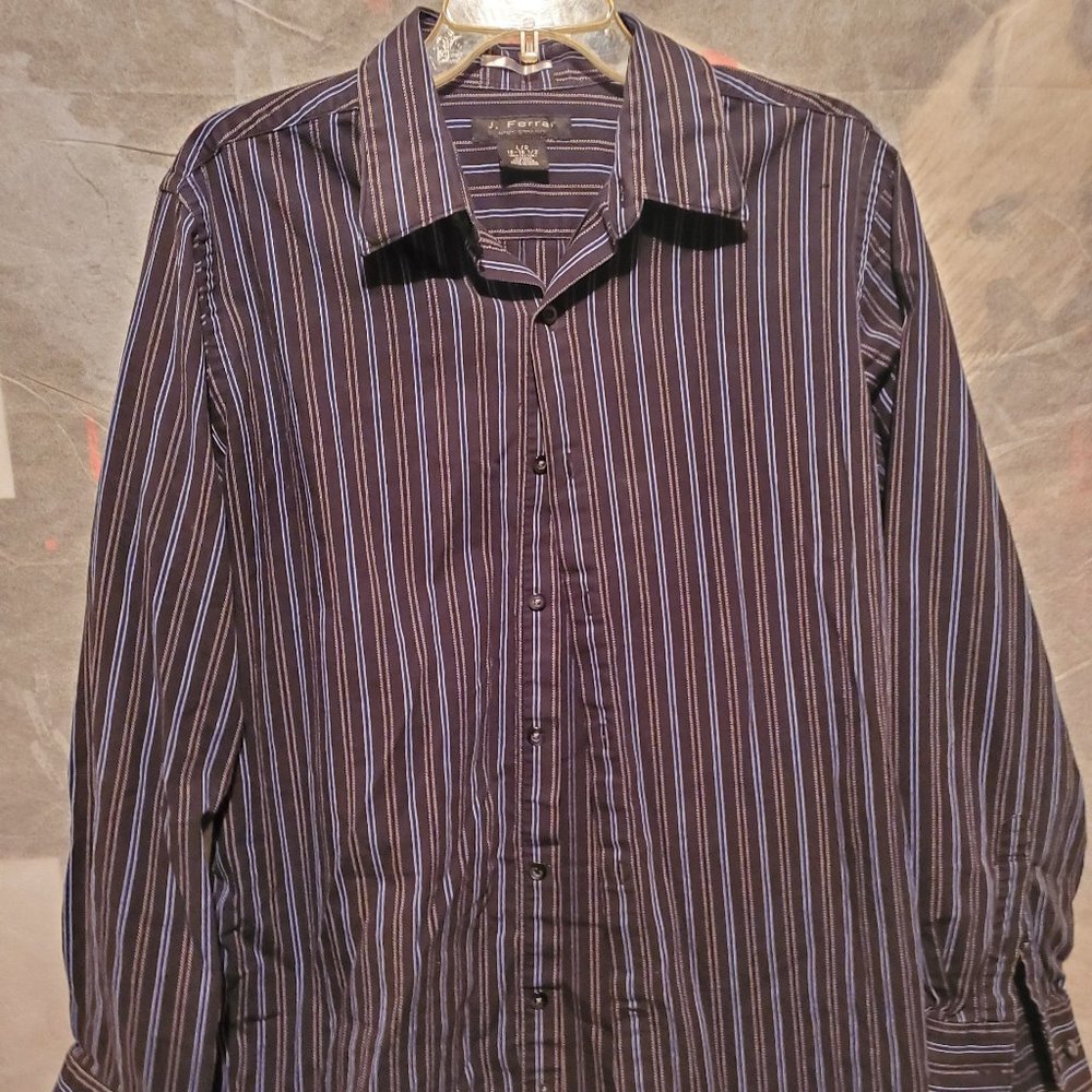 Mens J Ferrar Modern Fit 16 - 16 1/2 Blue / Black Striped Button Up Dress Shirt